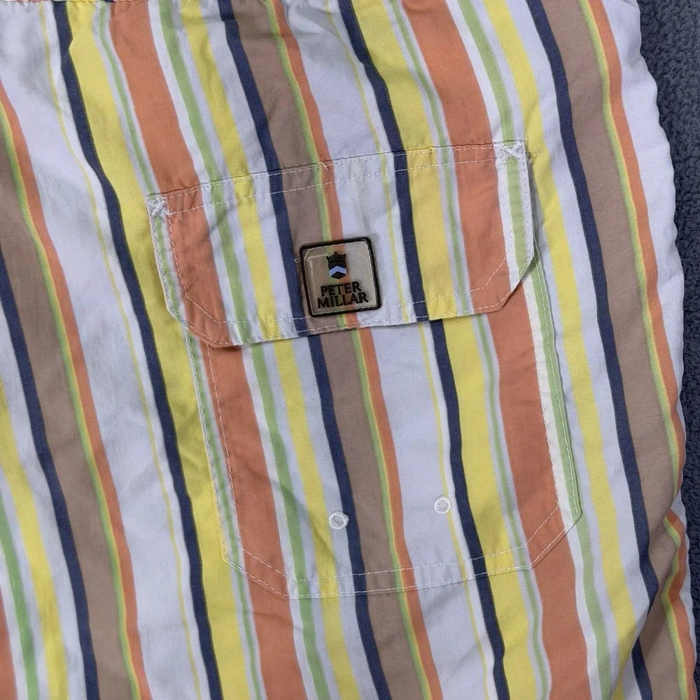 Peter Millar Swim Trunks Mens XL Multicolor Striped Mesh Lined Drawstring Summer